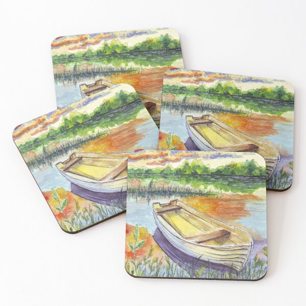 Item preview, A lone boat by the vibrant sunset designed and sold by Wolshebnaja.