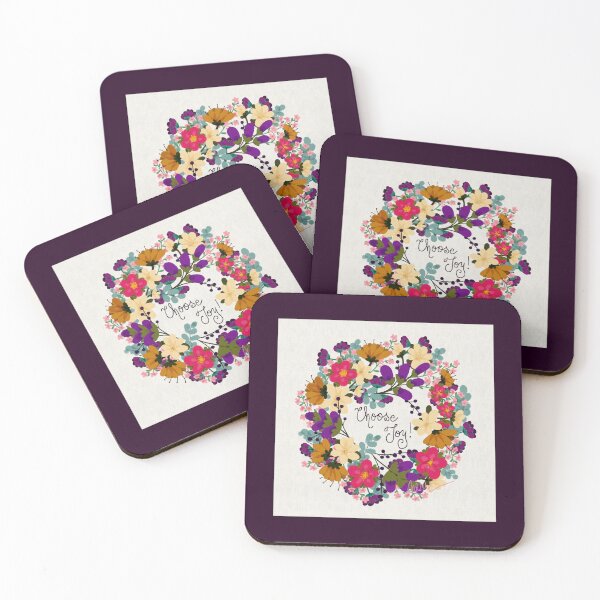 Item preview, Choose Joy! Floral Wreath Canvas Look Burgundy Mat designed and sold by CheriesArt.