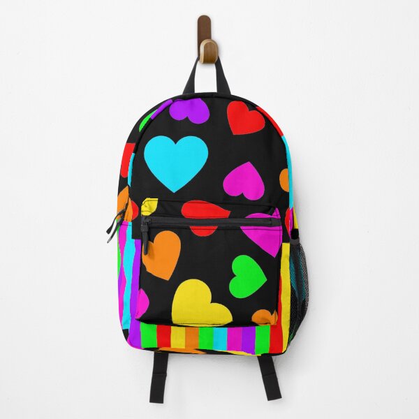 Item preview, Rainbow Hearts and Stripes Bright Colors on Black designed and sold by funnytshirtemp.