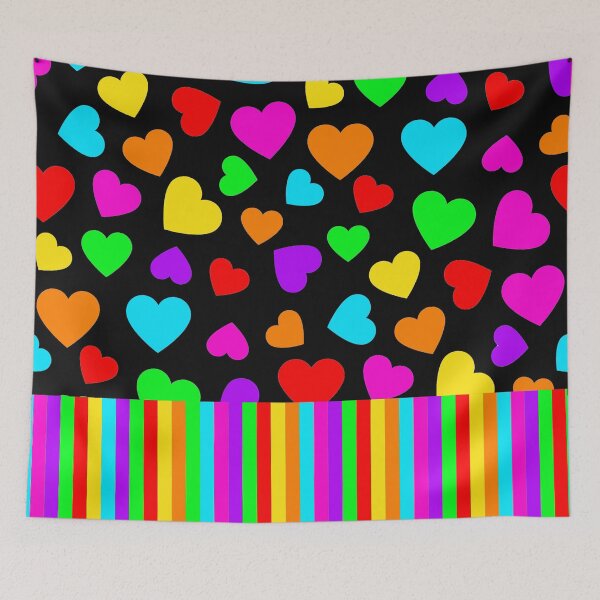 Item preview, Rainbow Hearts and Stripes Bright Colors on Black  designed and sold by funnytshirtemp.