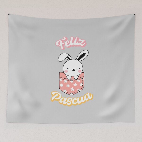 Item preview, Feliz Pascua Happy Easter Spanish text - bunny in a pocket designed and sold by ALLURE-minimal.