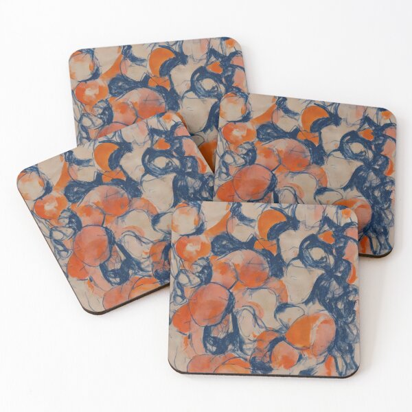 Item preview, Oranges and Blue Lined Figures on Cream Background designed and sold by bryanchvzz.
