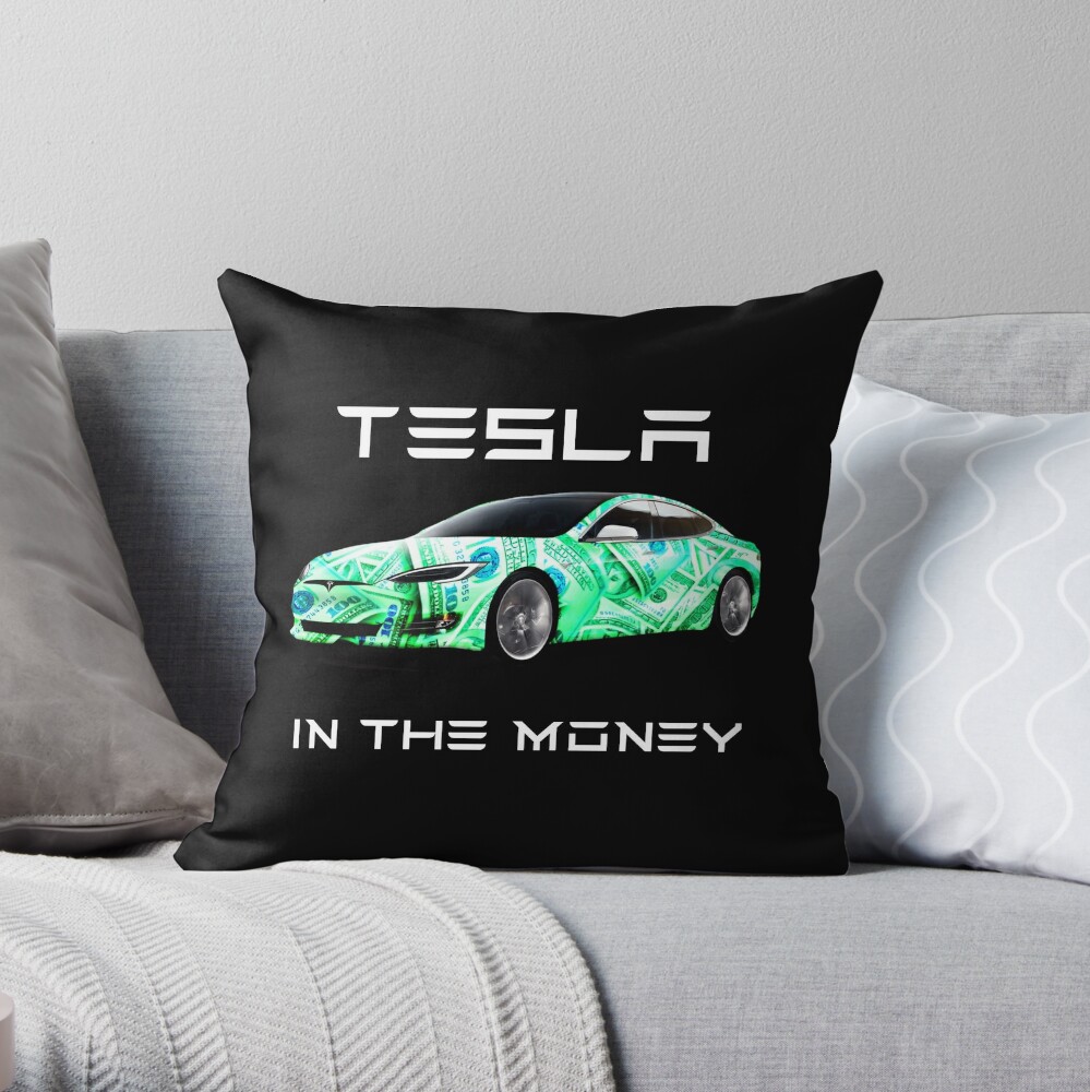 Coussin for Sale avec l'œuvre « Tesla dans le Money Green 100