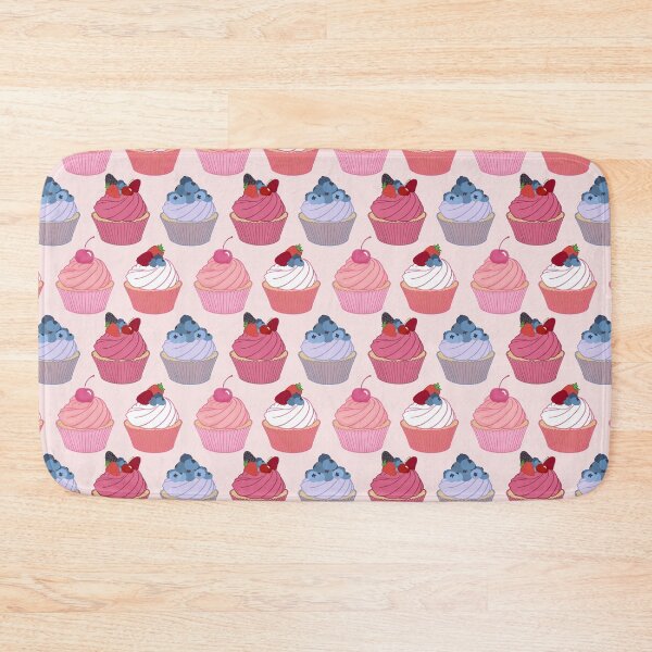 Item preview, Cupcake pattern | Cherry, Strawberry, Blueberry and Raspberry Fancy Cupcakes on Pink designed and sold by Lindsay Marie Patterns.