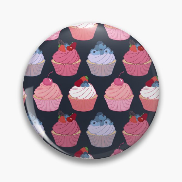 Artikelvorschau, Cupcake-Muster | Ausgefallene Cupcakes mit Kirschen, Erdbeeren, Blaubeeren und Himbeeren auf dunkler Ästhetik entworfen und verkauft von Lindsay Marie Patterns.
