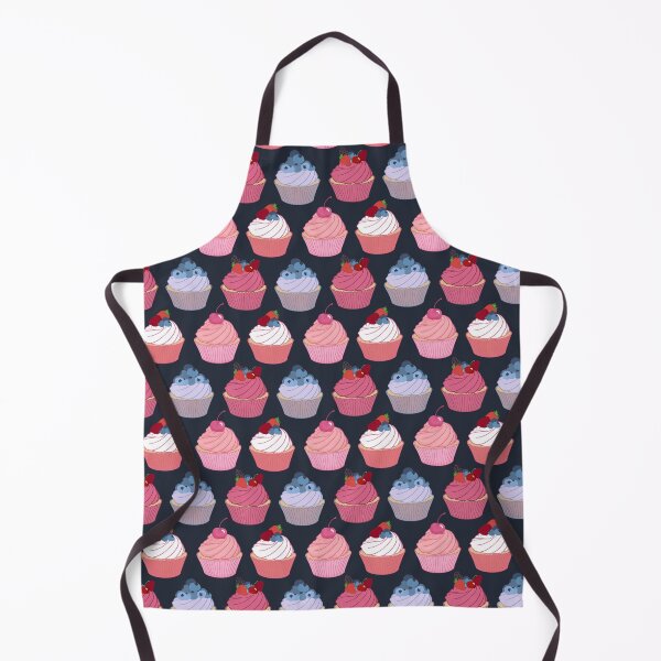 Artikelvorschau, Cupcake-Muster | Ausgefallene Cupcakes mit Kirschen, Erdbeeren, Blaubeeren und Himbeeren auf dunkler Ästhetik entworfen und verkauft von Lindsay Marie Patterns.