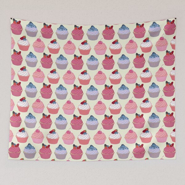 Item preview, Cupcake pattern | Cherry, Strawberry, Blueberry and Raspberry Fancy Cupcakes on Cream designed and sold by Lindsay Marie Patterns.