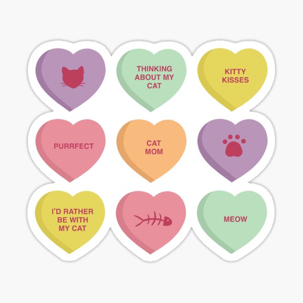 "Cat Candy Hearts" Sticker for Sale by hkcottrill Redbubble
