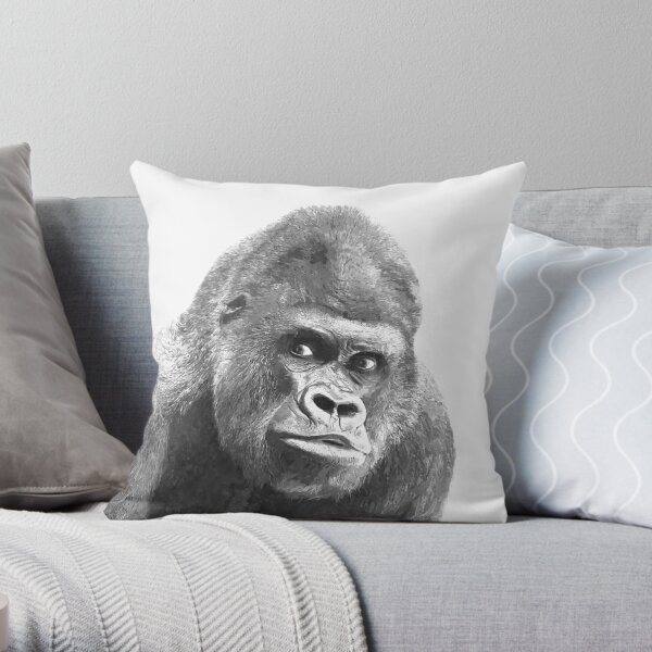 Throw Pillow young gorilla sticking up its middle finger 