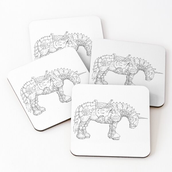 Item preview, Armoured mechanical Unicorn (Clydesdale) - BLACK LINEART designed and sold by Sam Deacon Art.