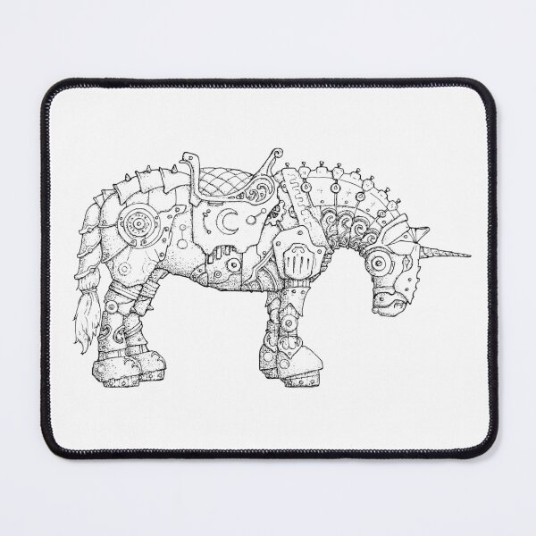 Item preview, Armoured mechanical Unicorn (Clydesdale) - BLACK LINEART designed and sold by Sam Deacon Art.