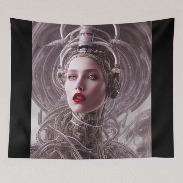 Item preview, Portrait of a beautiful cyborg woman face - self portrait of an AI designed and sold by ArtCreator2023.