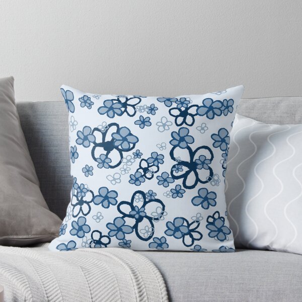 Item preview, Wildflower Meadow Hand Drawn Blue on Blue Pattern designed and sold by Blue Daisy Studio.