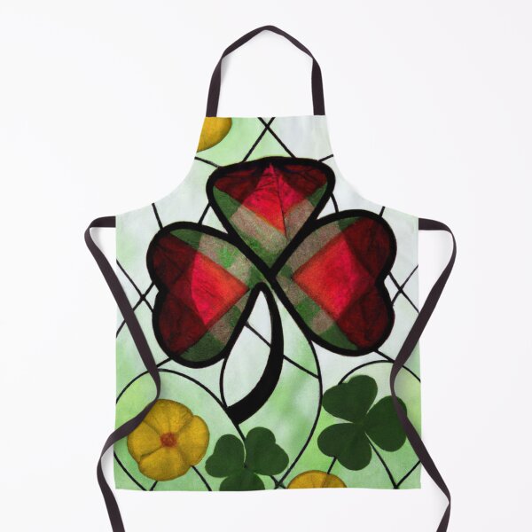 Item preview, Red plaid Shamrock with Yellow Flowers as Stained Glass (AI Generated Art) designed and sold by Cowboy Folly.