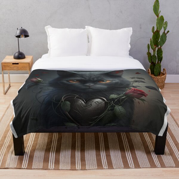 Item preview, Black Goth Cat with dark roses - anti Valentine's Day designed and sold by ArtJunkCat.