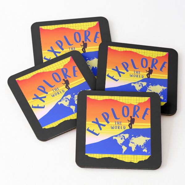Item preview, Explore Your World Graphic Design with Sunset and World Outline in Yellow designed and sold by tranquilbeach.