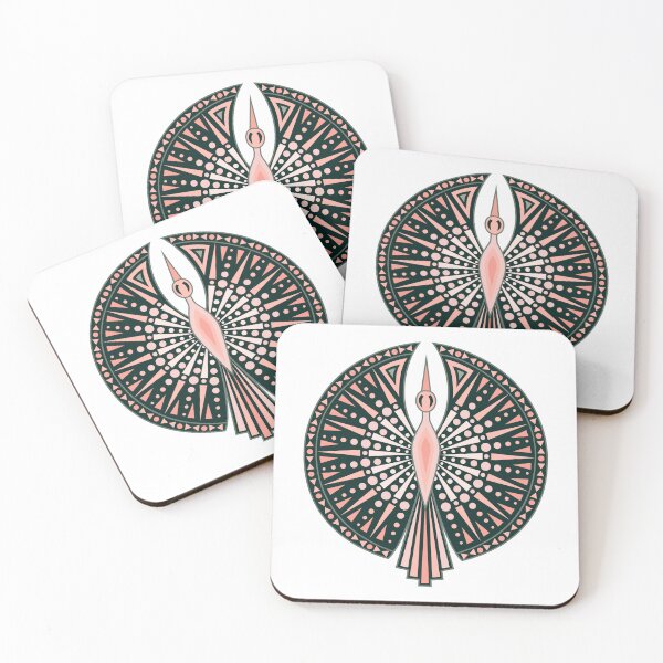 Item preview, Coral and Green Art Deco Crane designed and sold by Olena Kovalova Design.
