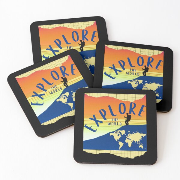 Item preview, Explore Your World Graphic Design with Sunset and World Outline in LIght Yellow designed and sold by tranquilbeach.