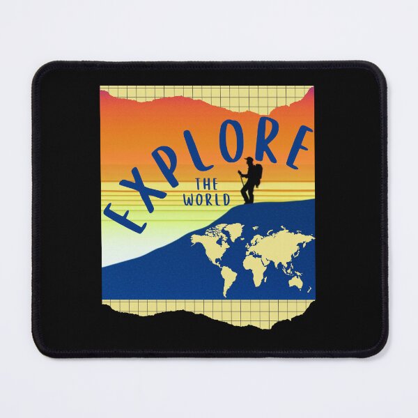 Item preview, Explore Your World Graphic Design with Sunset and World Outline in LIght Yellow designed and sold by tranquilbeach.