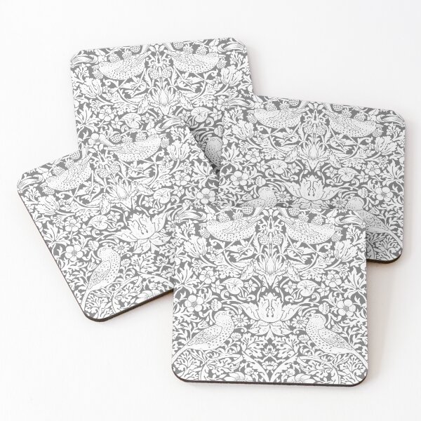 Item preview, Strawberry Thief white on gray, block print designed and sold by Sharilea.