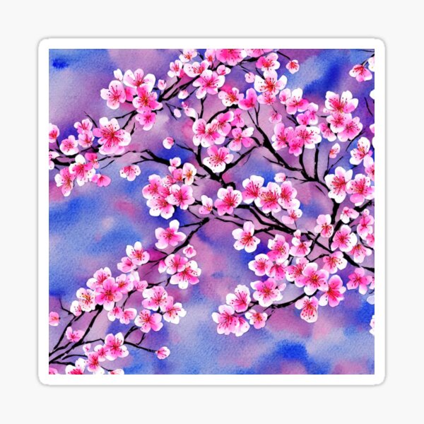 Cherry Blossoms AI Art Watercolor Sticker