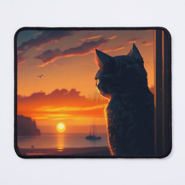 Item preview, Сat watching sunset scene designed and sold by AllYouNeed99.