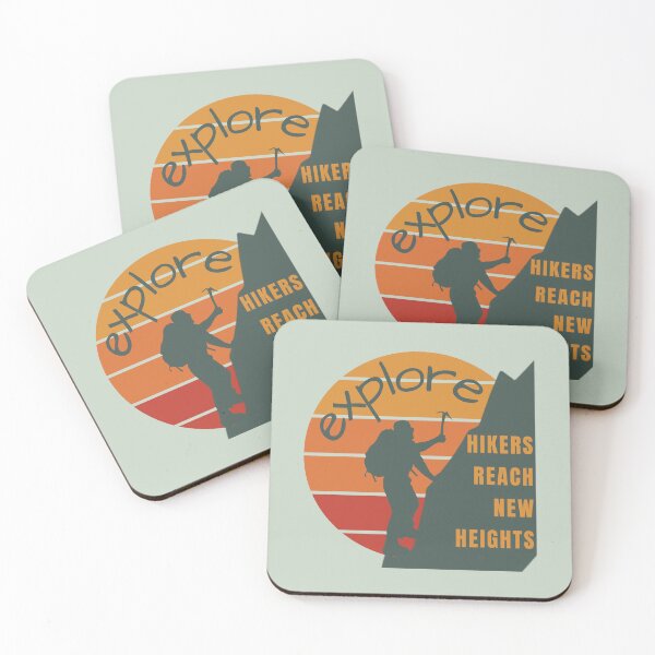 Item preview, Hikers and Climbers Reach New Heights Graphic Design in Gray Green with Sunset in Vintage Colors designed and sold by tranquilbeach.