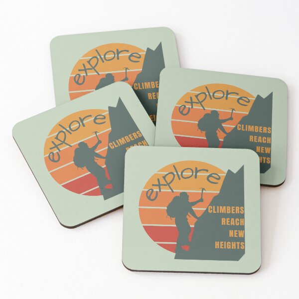 Item preview, Mountain Climbers Reach New Heights Graphic Design in Gray Green with Sunset in Vintage Colors designed and sold by tranquilbeach.