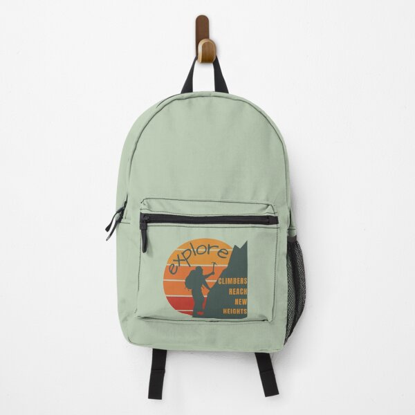 Item preview, Mountain Climbers Reach New Heights Graphic Design in Gray Green with Sunset in Vintage Colors designed and sold by tranquilbeach.