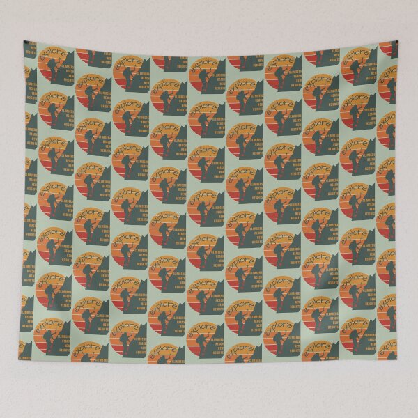 Item preview, Mountain Climbers Reach New Heights Graphic Design in Gray Green with Sunset in Vintage Colors designed and sold by tranquilbeach.