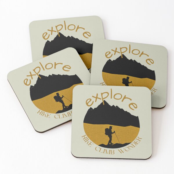 Item preview, Hike Climb Wonder Explore Graphic Design in Gold and Black with Mountains designed and sold by tranquilbeach.