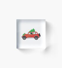 Rottweiller Driving a Red Car with Christmas Tree on Top Acrylic Block