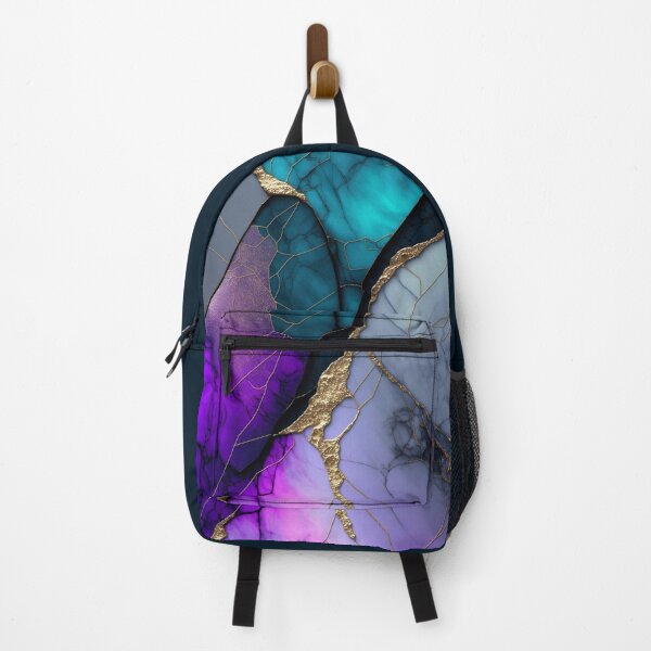 Item preview, Gold Flakes Geometric Purple Teal Marble - Abstract Contemporary Resin Art designed and sold by inkvestor.