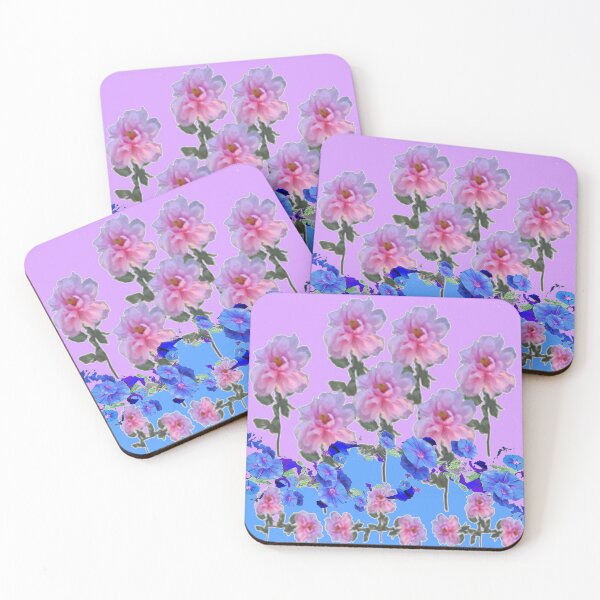 Item preview, BLUE MORNING GLORY  PINK ROSES FLORAL ART designed and sold by sharlesart.