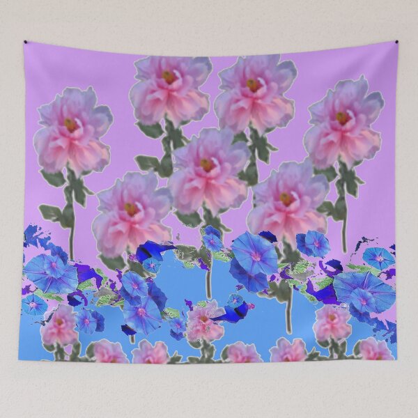 Item preview, BLUE MORNING GLORY  PINK ROSES FLORAL ART designed and sold by sharlesart.