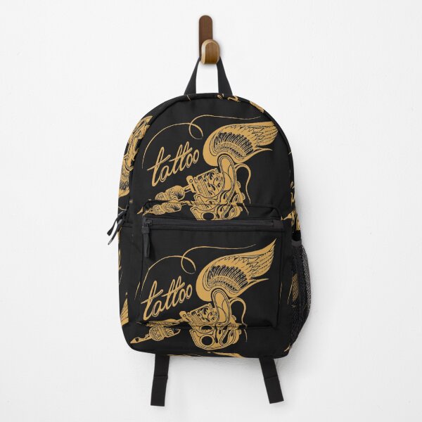 Item preview, Tattoo Ink Gun With Wings in Gold on Black - Tribal Design designed and sold by Vintage Hustle.