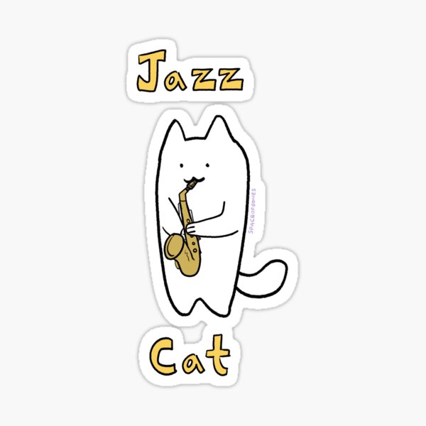 Sticker for Sale avec l'œuvre « Saxophone et chat dansant » de l'artiste  elgrafics