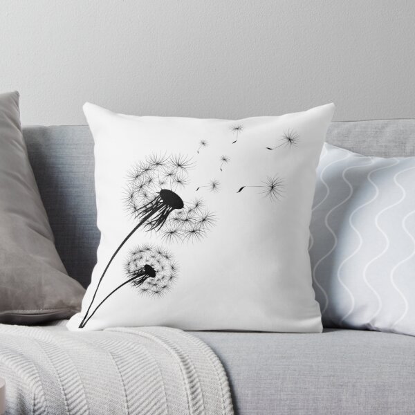 Black and white dandelion Throw Pillow