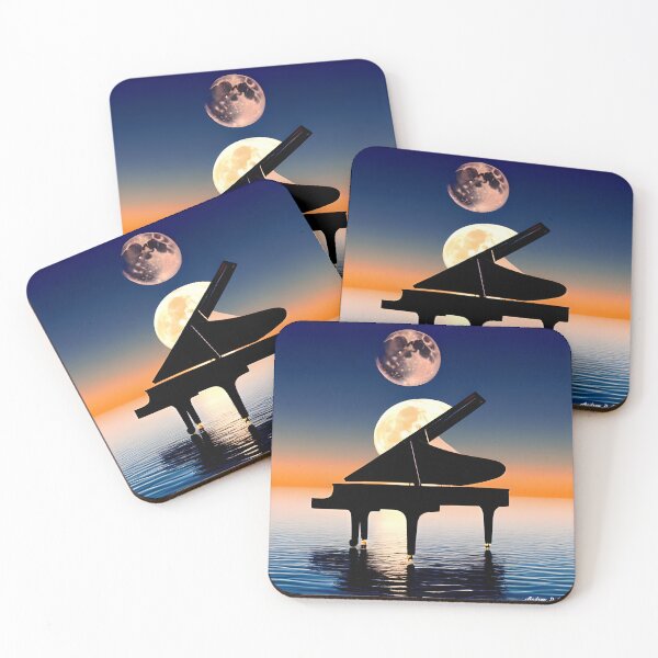 Item preview, A Piano Sitting On Water At Dusk With 2 Planets In The Background. designed and sold by MusicalArtisty.