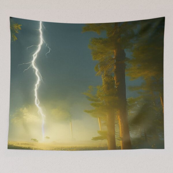Item preview, Lightning Strike to Ground in Gloomy Dark Skies with Large Trees designed and sold by deniselynnimage.