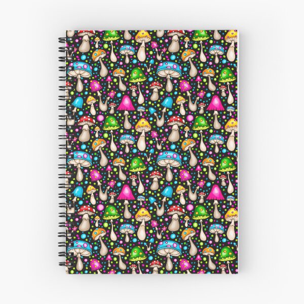 Item preview, Colorful Mushrooms Pattern With Black Background And Colorful Circles designed and sold by PatternHome.