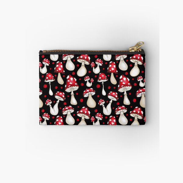 Item preview, Funny Red Mushrooms Pattern With Black Background And Red Circles designed and sold by PatternHome.