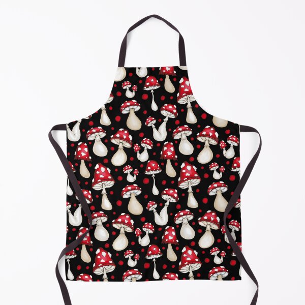Artikelvorschau, Lustiges rotes Pilz-Muster mit schwarzem Hintergrund und roten Kreisen entworfen und verkauft von PatternHome.