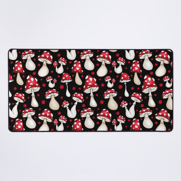 Item preview, Funny Red Mushrooms Pattern With Black Background And Red Circles designed and sold by PatternHome.