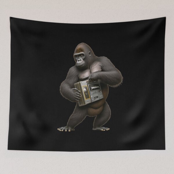 Item preview, Gorilla DJ For Music Lovers Holding Classic Cassette Player Primate designed and sold by AnimalArtPhotos.