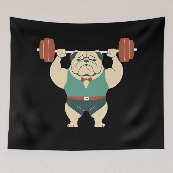 Item preview, Bulldog Workout Lifting Weights In The Gym Getting Fit Strong Dog designed and sold by AnimalArtPhotos.