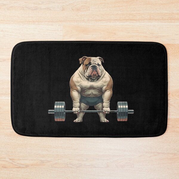 Item preview, Dog Workout Lifting Weights In The Gym Getting Fit Strong Bulldog designed and sold by AnimalArtPhotos.