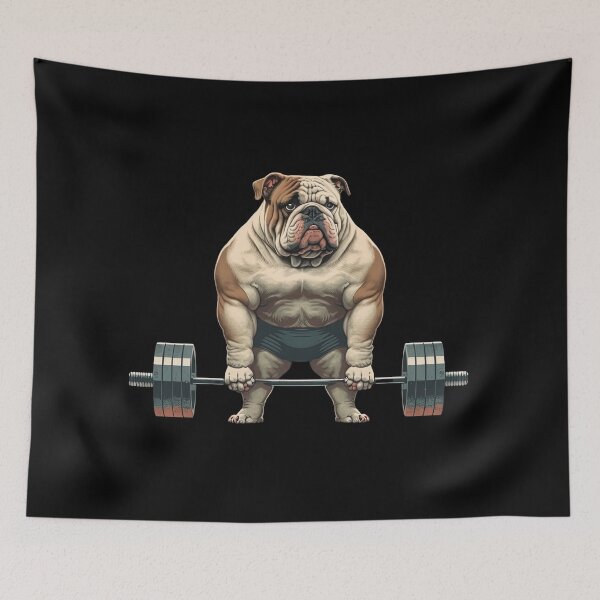 Item preview, Dog Workout Lifting Weights In The Gym Getting Fit Strong Bulldog designed and sold by AnimalArtPhotos.