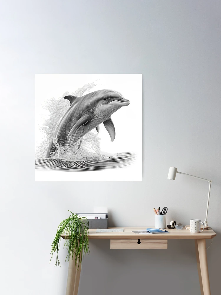 Black and white Dolphin pencil drawing Poster for Sale by Pencil-Art