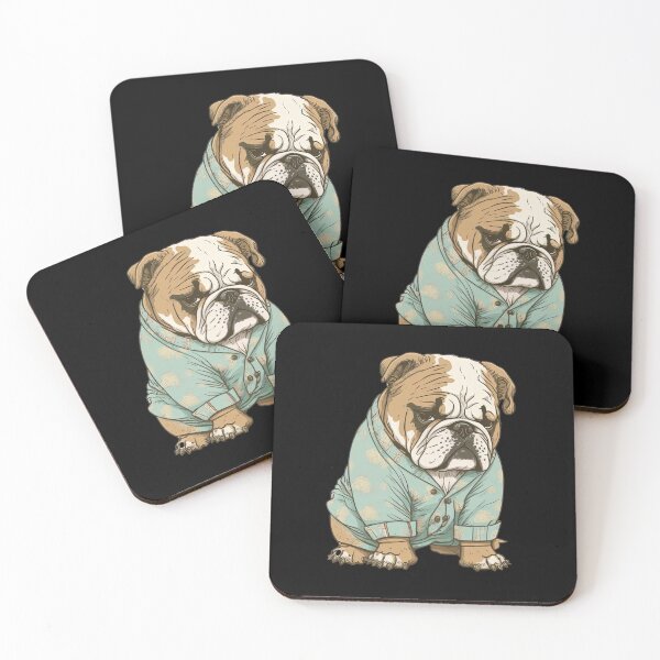 Item preview, Cute Bulldog Puppy ready for bedtime wearing pyjamas sleeping cute animal pajamas designed and sold by AnimalArtPhotos.